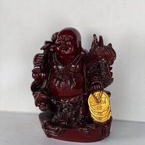 Vintage Laughing Buddha Statue Prosperity Sculpture Red Chinese